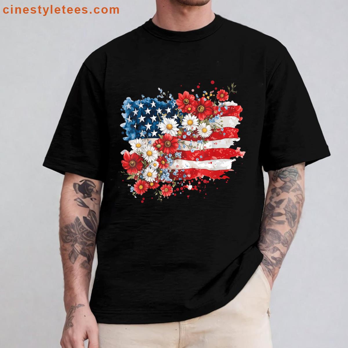 Floral American Flag Shirt