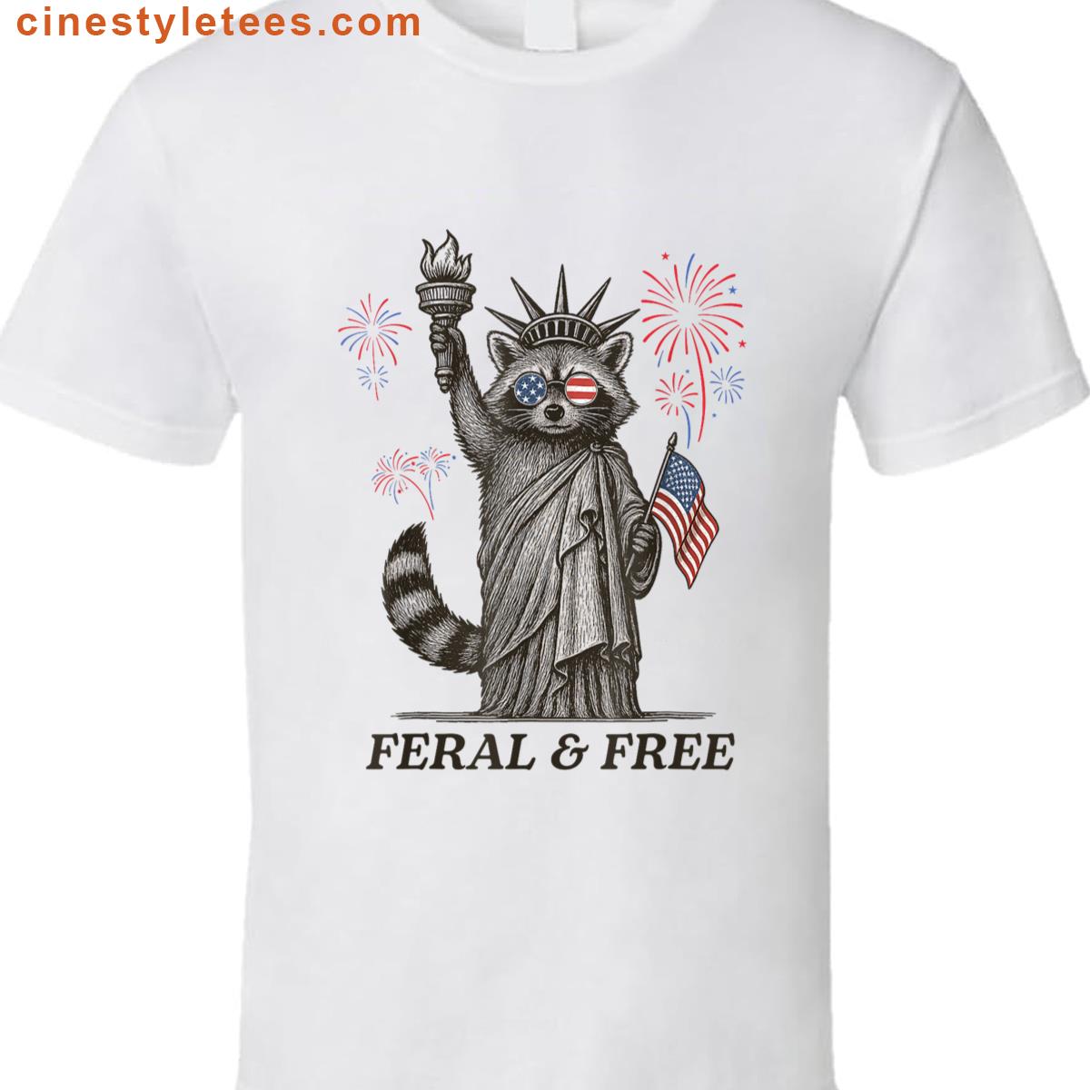 Feral Free Patriotic Raccoon Fireworks Shirt