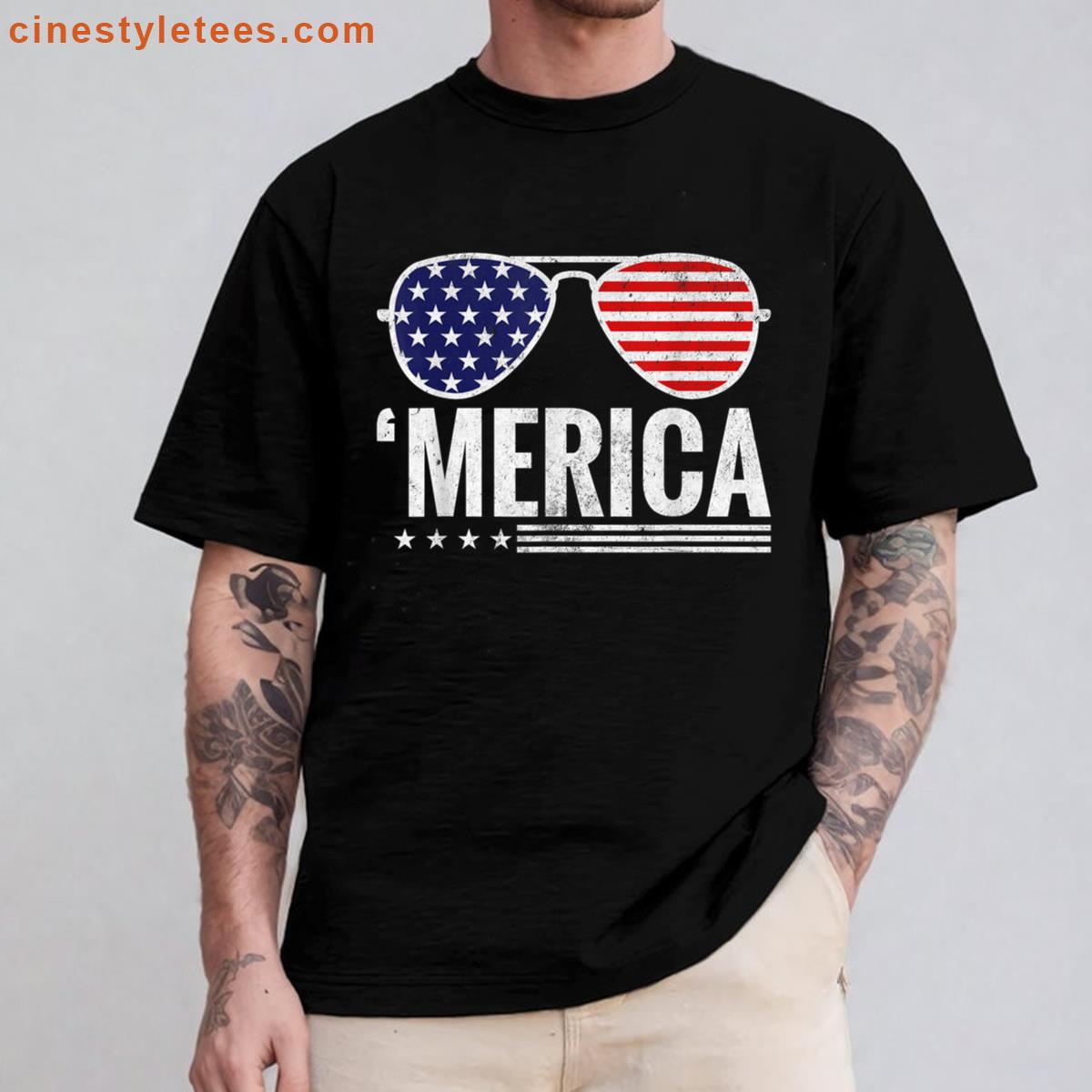 Merica Flag Sunglasses Shirt