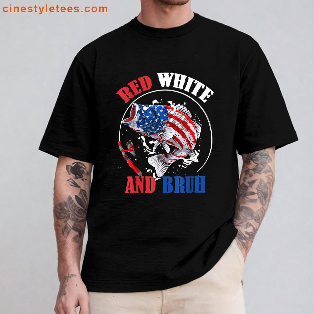 Patriotic Kids Fishing Red White Bruh Shirt