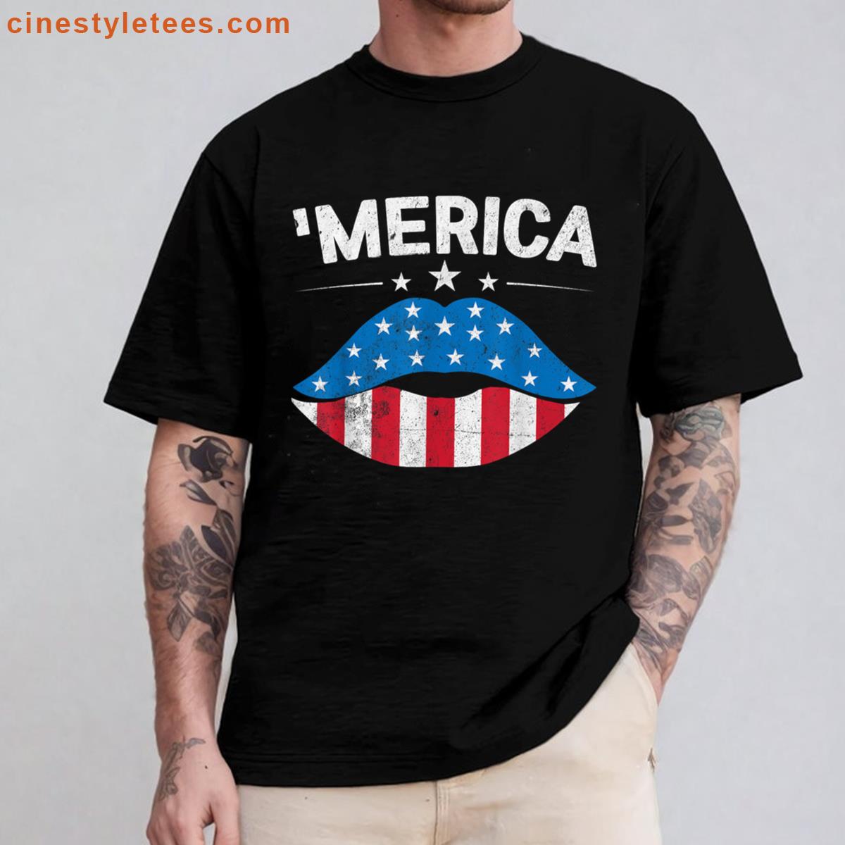 Patriotic Us Flag Lips July Shirt