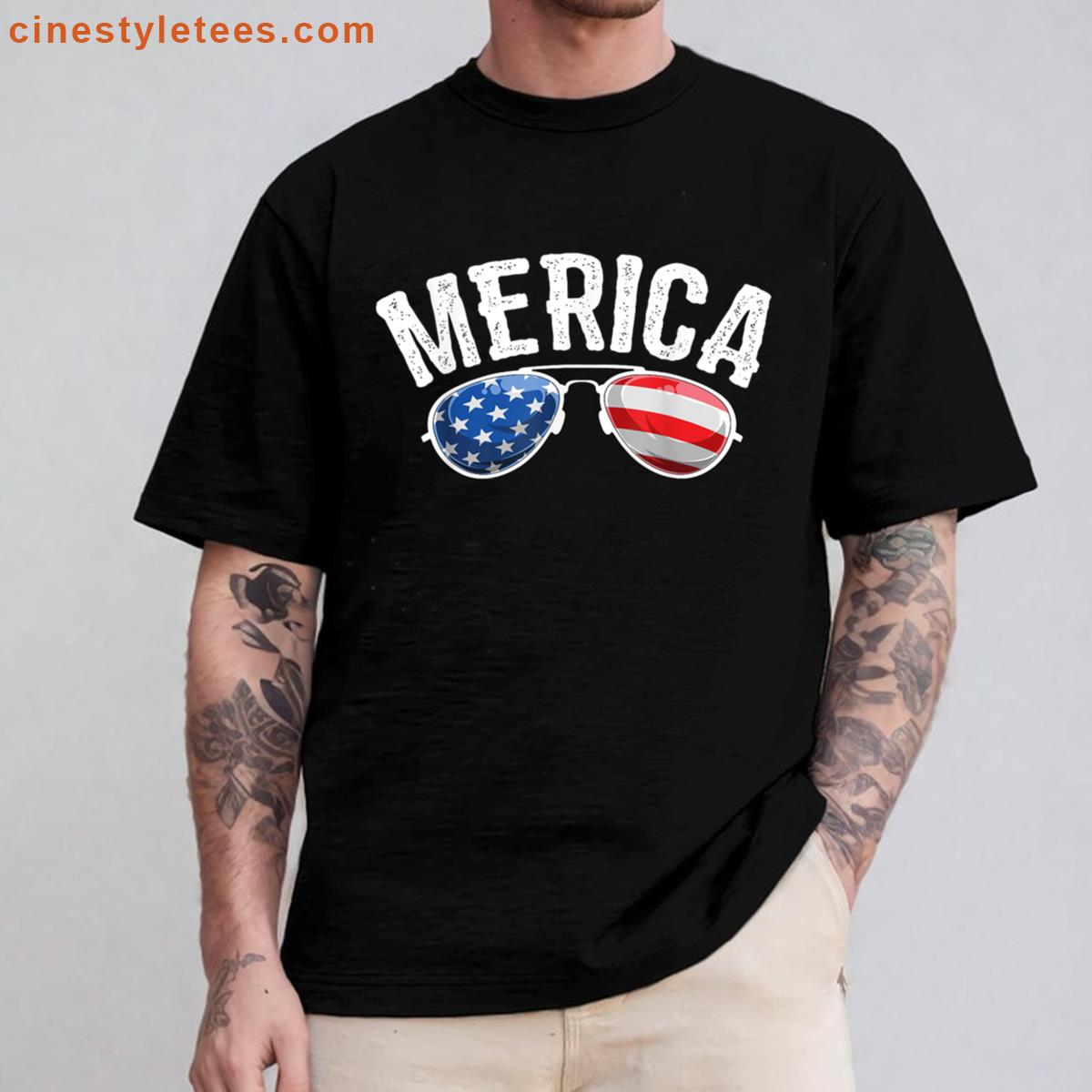 Patriotic Us Flag Sunglasses July Shirt