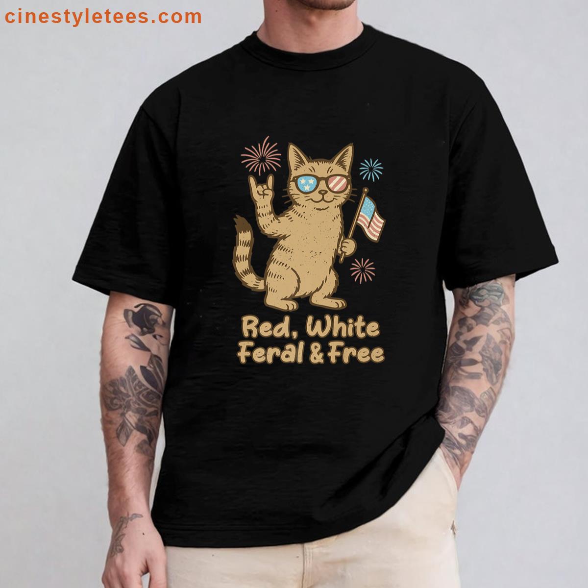 Red White Feral Cat Shirt