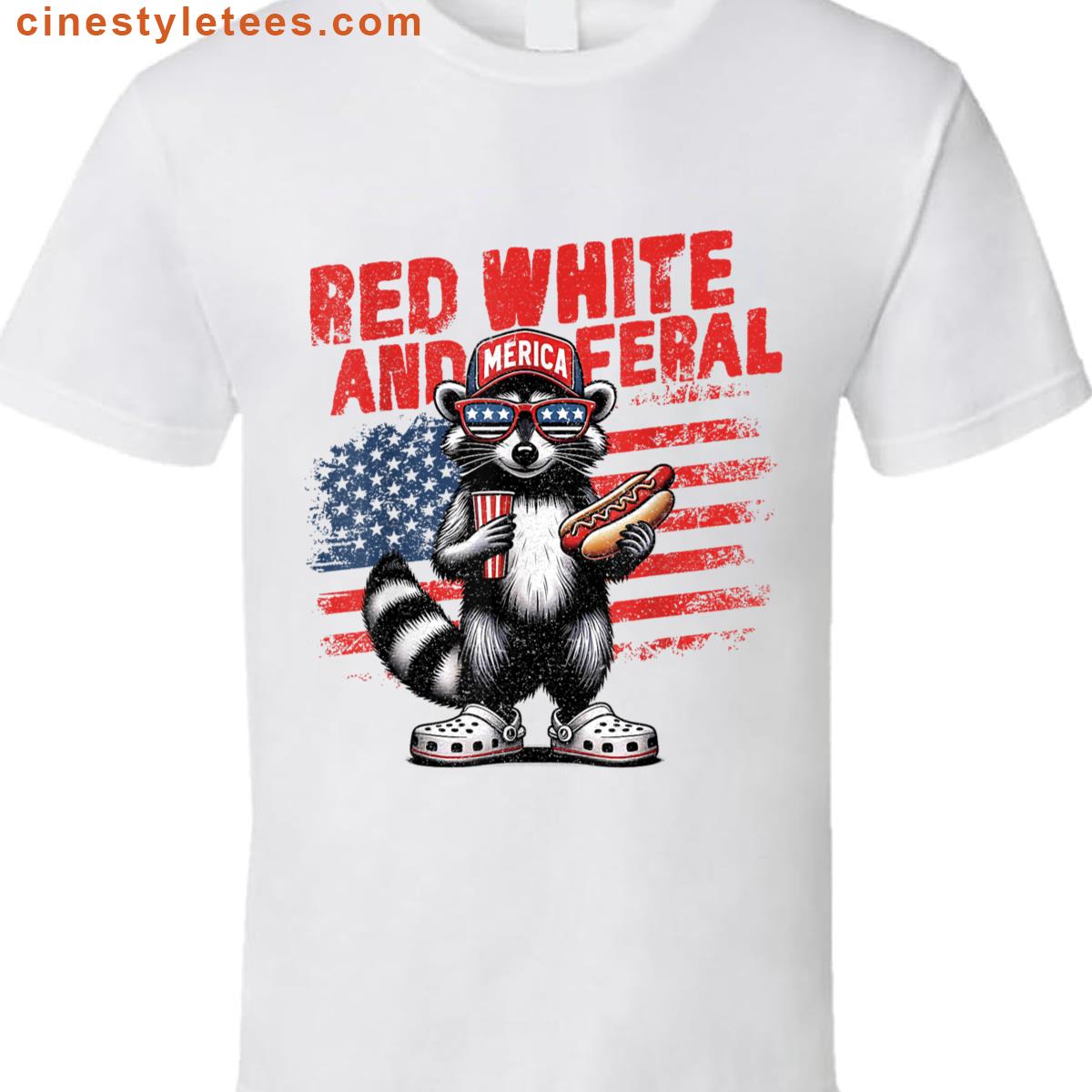 Red White Feral Raccoon July Meme Shirt
