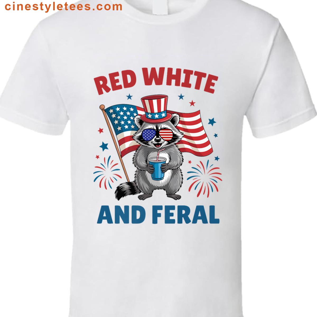 Red White Feral Raccoon Patriotic Tee Shirt