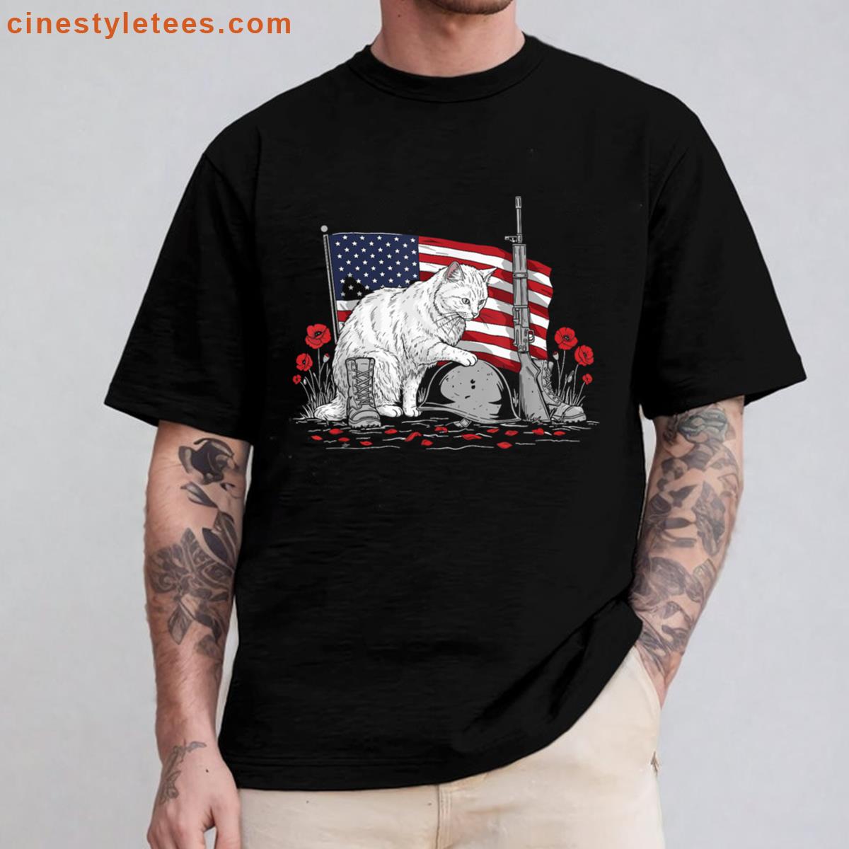 Vintage Cat American Usa Flag Shirt