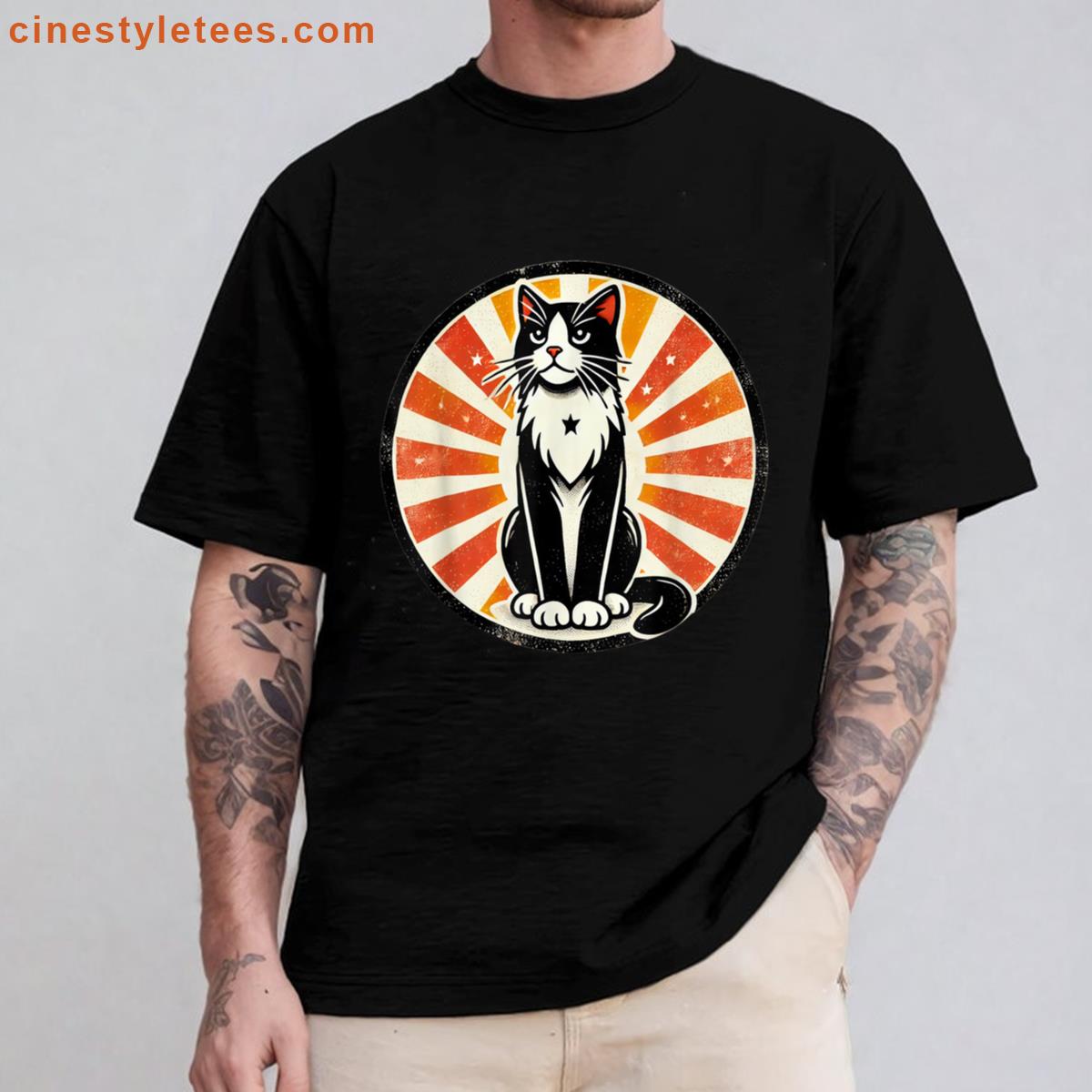 Vintage Cat Graphic Tee Shirt
