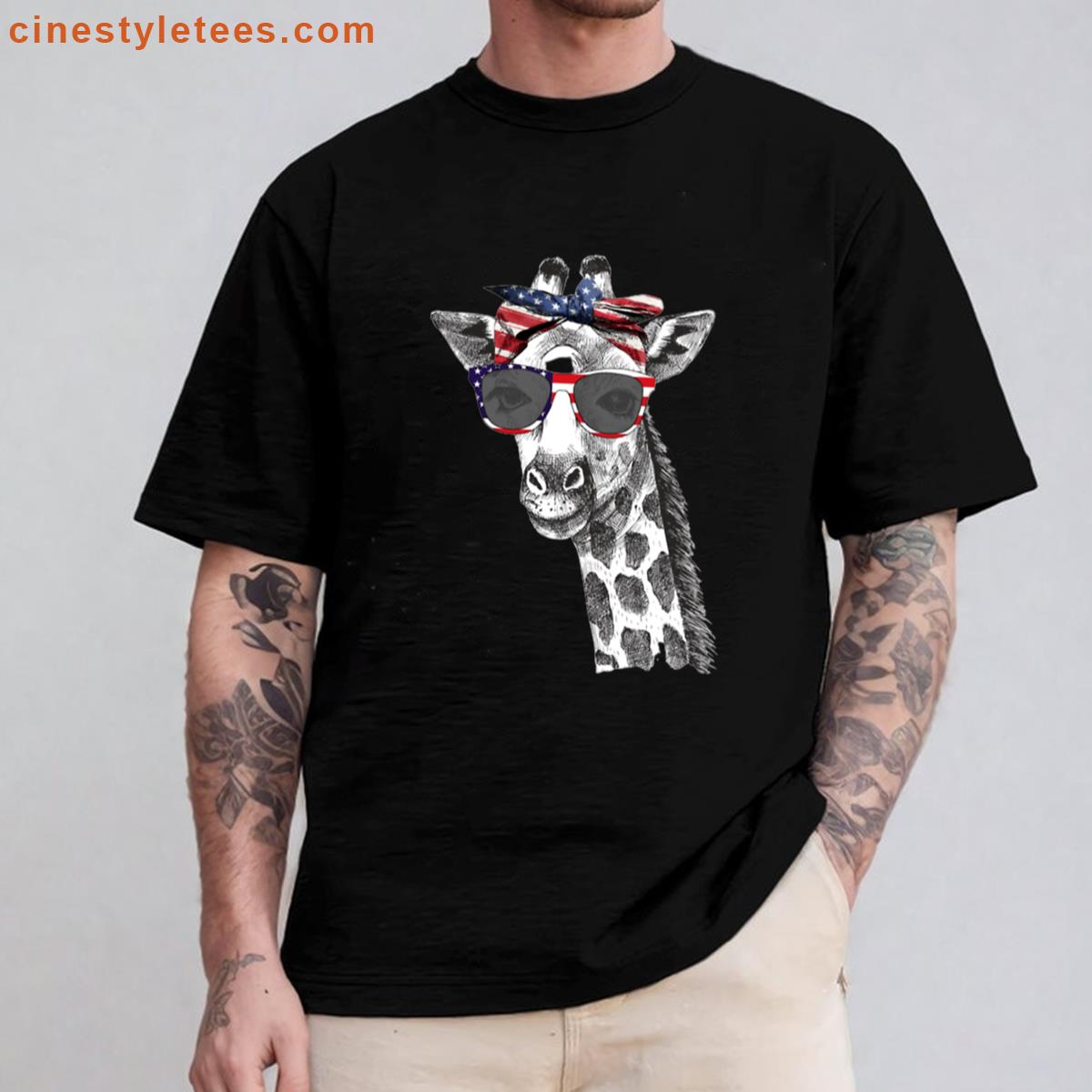 4th Of July Patriotic Giraffe American Usa Flag Shirt