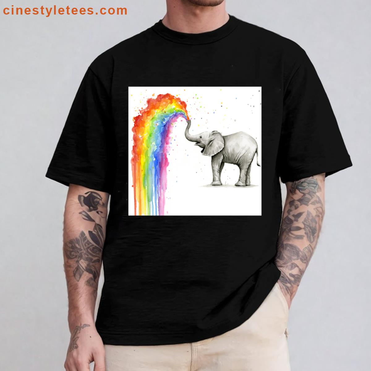 Baby Elephant Spraying Rainbow Shirt