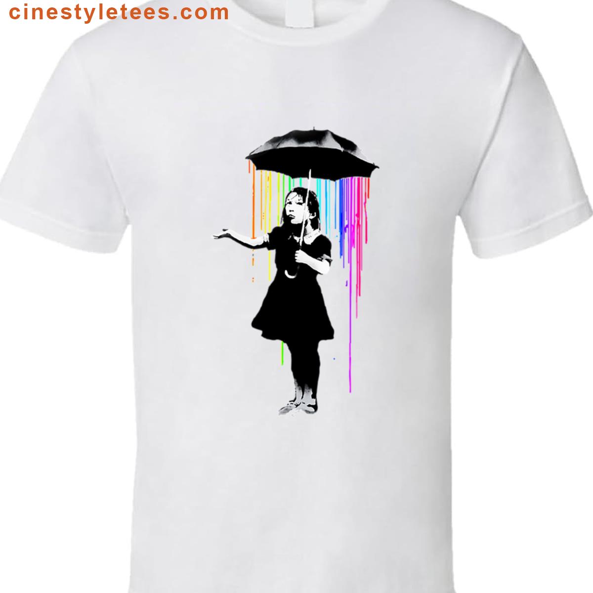 Banksy T-shirtbanksy Rainbow Rain Umbrella Girl Shirt