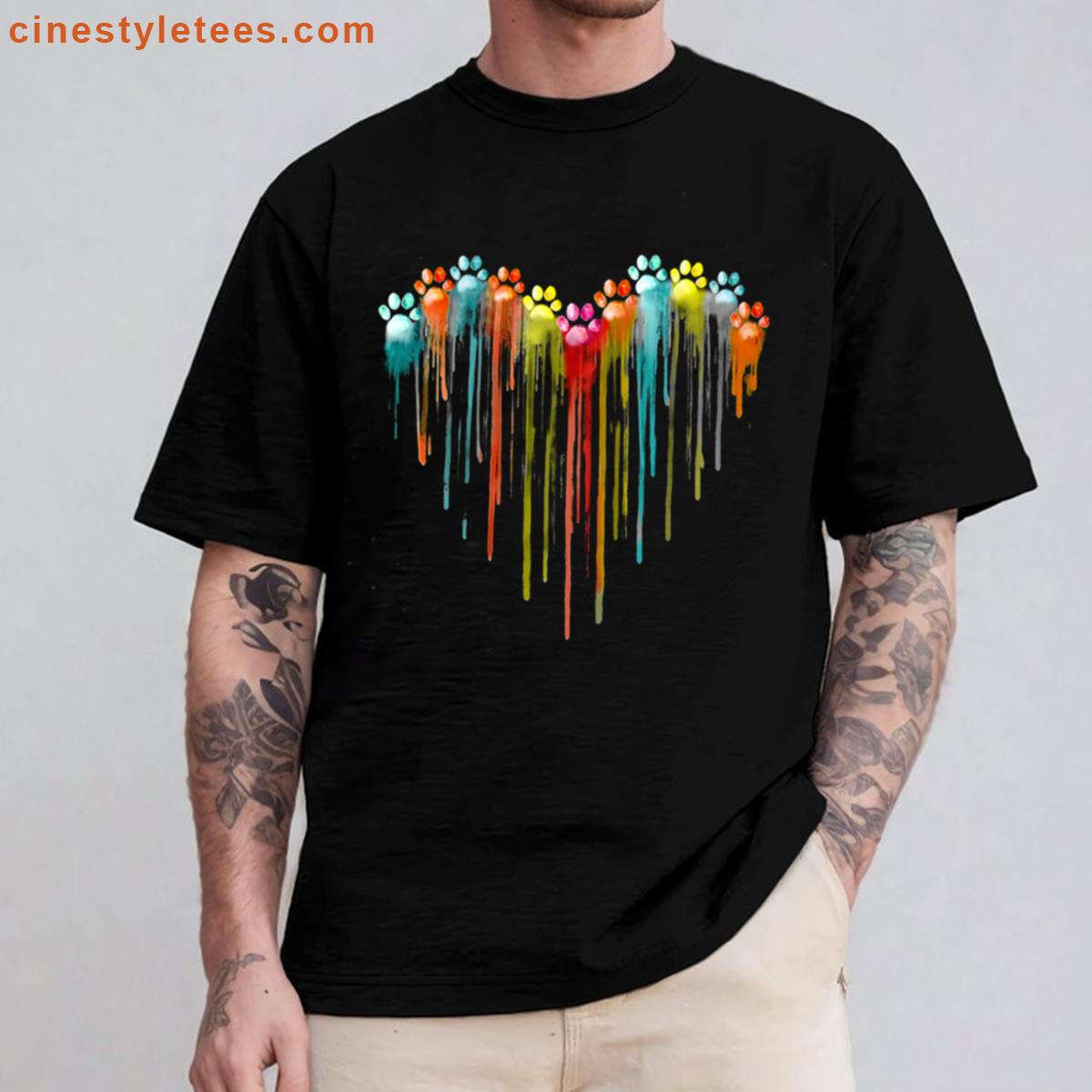 Dog Paws Heart Watercolor Painting Heart Dog Paw Rainbow Shirt