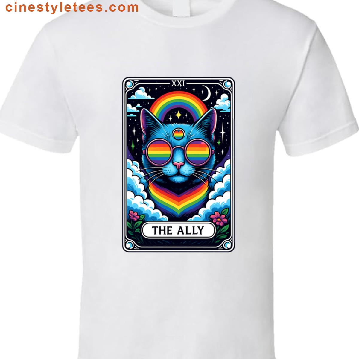 Funny Ally Cat Tarot Card Pride Sunglasses Gay Pride Lgbtq Shirt