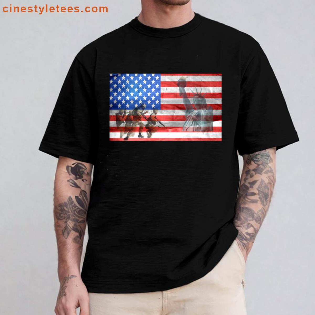 Military Patriotic Soldiers Us Flag Design Oversized Shirt