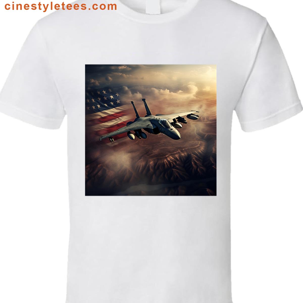 Patriotic American Flag Fighter Jet Digital Print Shirt